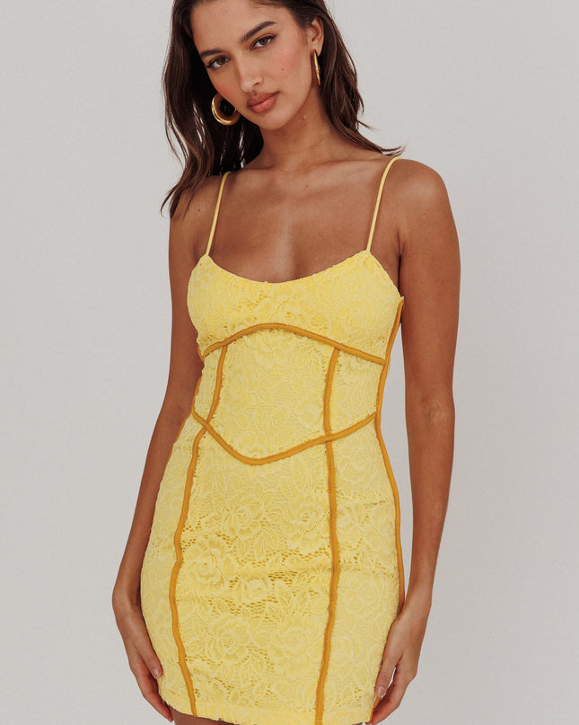 Yellow Trim Mini Dress Lace