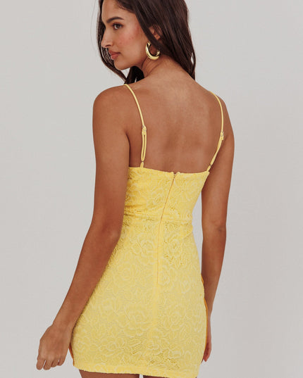 Yellow Trim Mini Dress Lace