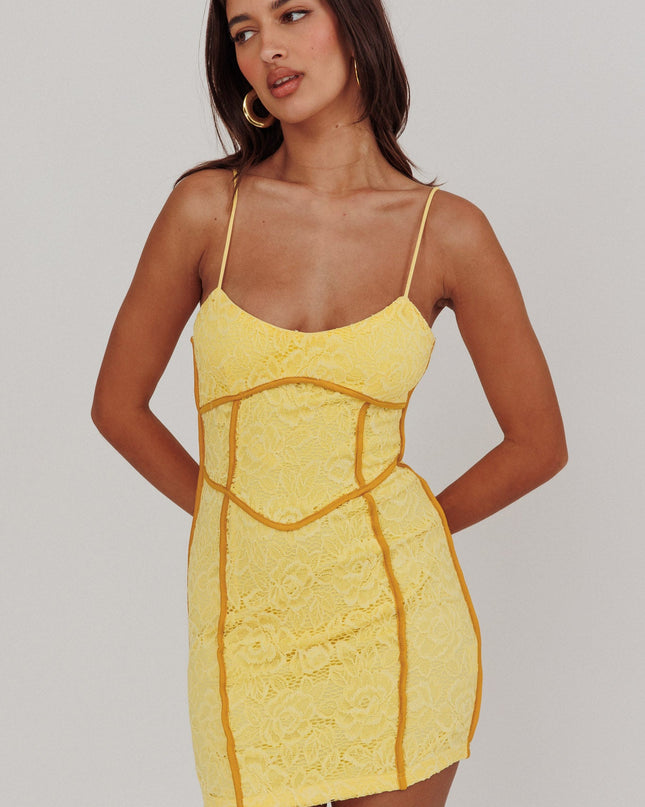 Yellow Trim Mini Dress Lace