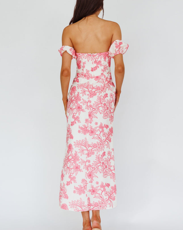 Pink Off-Shoulder Midi Dress Floral