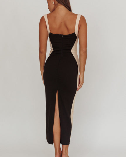 Black Contrast Bodycon Midi Dress