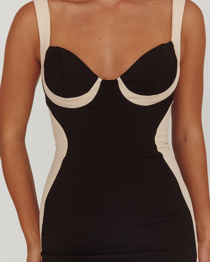 Black Contrast Bodycon Midi Dress