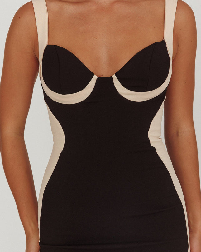 Black Contrast Bodycon Midi Dress