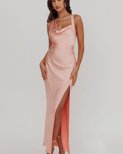 Apricot Midnight Sun Asymmetrical Strap Maxi Dress