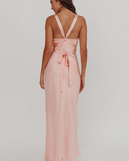 Apricot Midnight Sun Asymmetrical Strap Maxi Dress