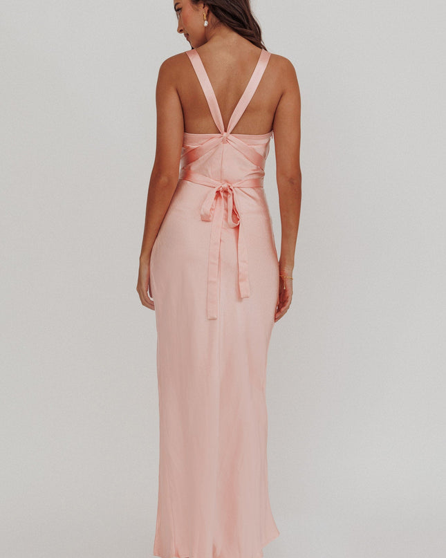 Apricot Midnight Sun Asymmetrical Strap Maxi Dress