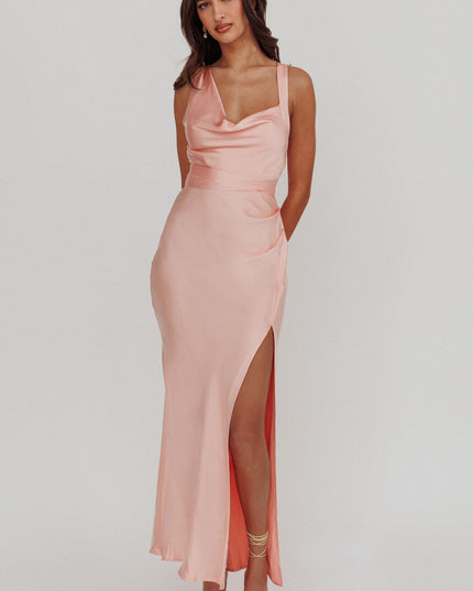 Apricot Midnight Sun Asymmetrical Strap Maxi Dress