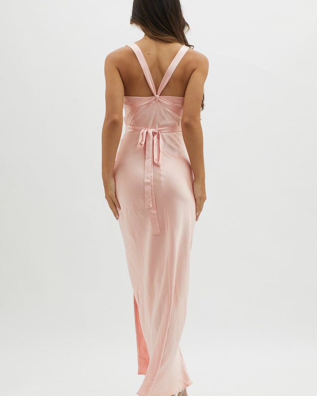 Apricot Midnight Sun Asymmetrical Strap Maxi Dress
