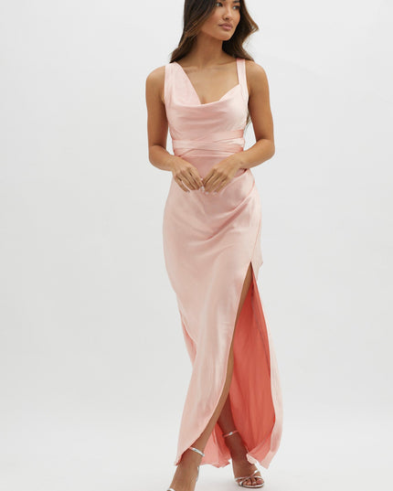 Apricot Midnight Sun Asymmetrical Strap Maxi Dress
