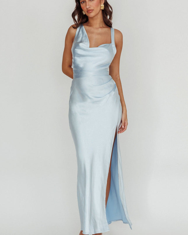 Blue Midnight Sun Asymmetrical Strap Maxi Dress