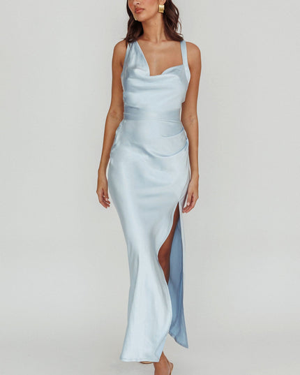 Blue Midnight Sun Asymmetrical Strap Maxi Dress