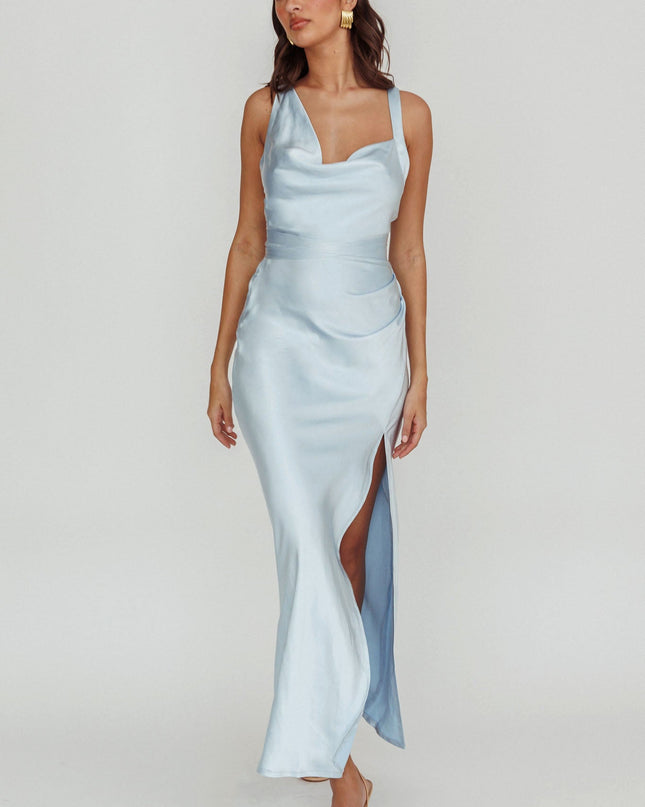 Blue Midnight Sun Asymmetrical Strap Maxi Dress