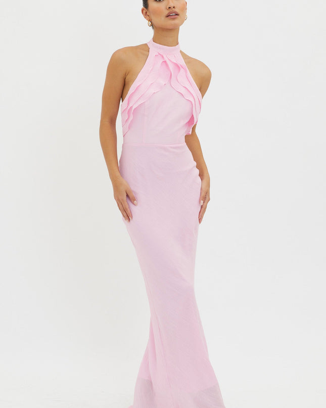 Pink Halterneck Ruffle Dress