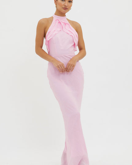 Pink Halterneck Ruffle Dress