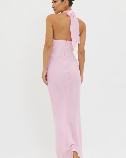 Pink Halterneck Ruffle Dress