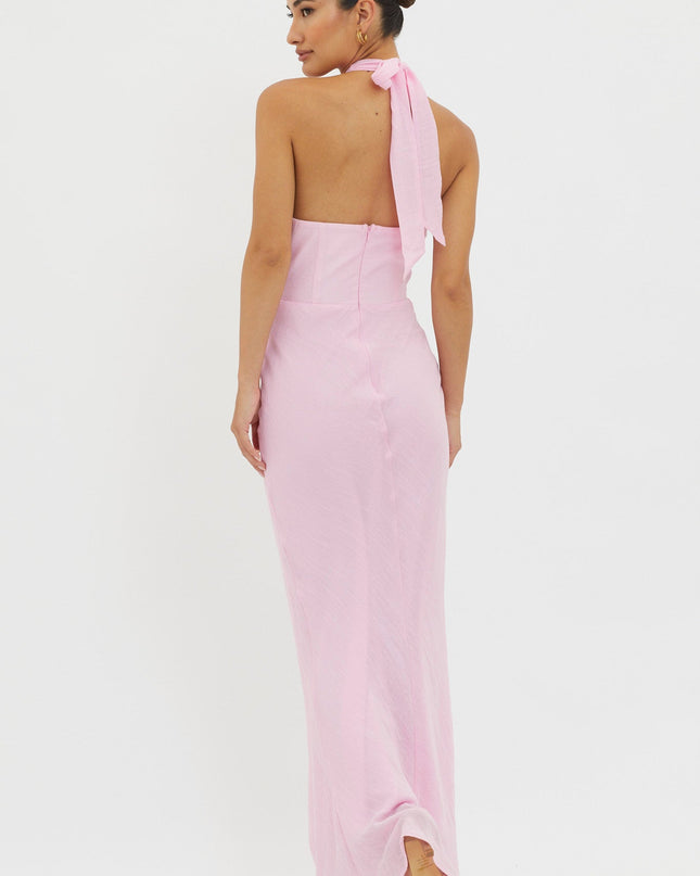 Pink Halterneck Ruffle Dress