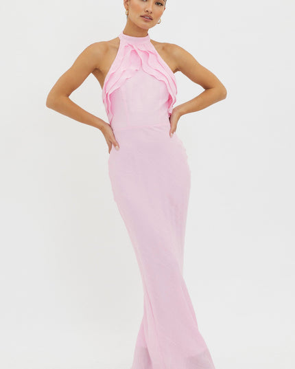 Pink Halterneck Ruffle Dress