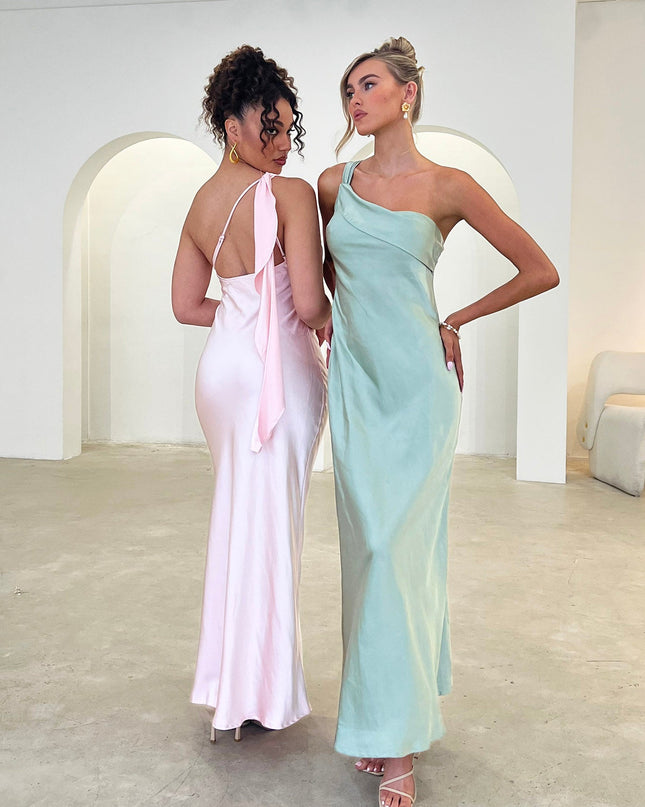 Blush One-Shoulder Sash Maxi Dress