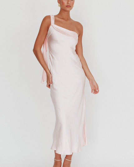Blush One-Shoulder Sash Maxi Dress