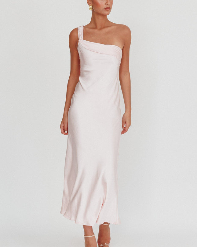 Blush One-Shoulder Sash Maxi Dress