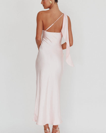 Blush One-Shoulder Sash Maxi Dress