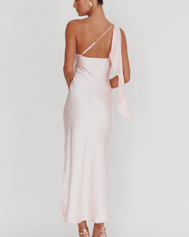 Blush One-Shoulder Sash Maxi Dress