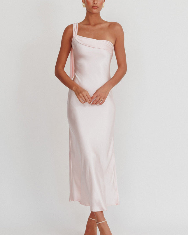 Blush One-Shoulder Sash Maxi Dress