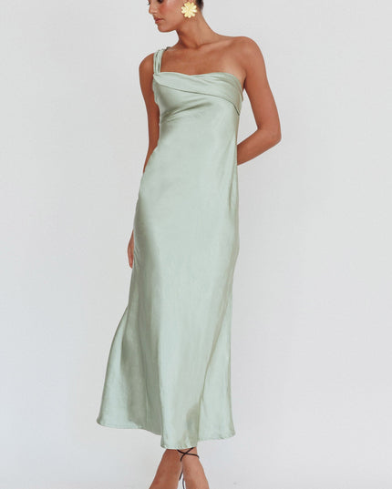 Sage One-Shoulder Sash Maxi Dress