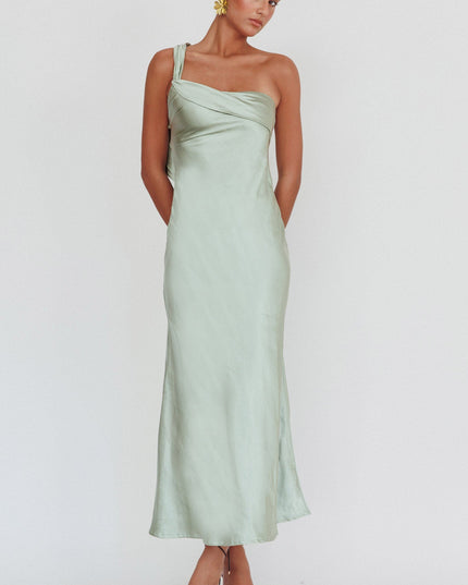 Sage One-Shoulder Sash Maxi Dress