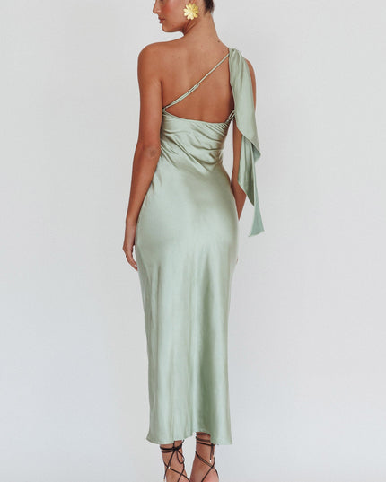 Sage One-Shoulder Sash Maxi Dress