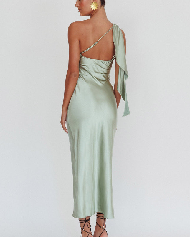 Sage One-Shoulder Sash Maxi Dress