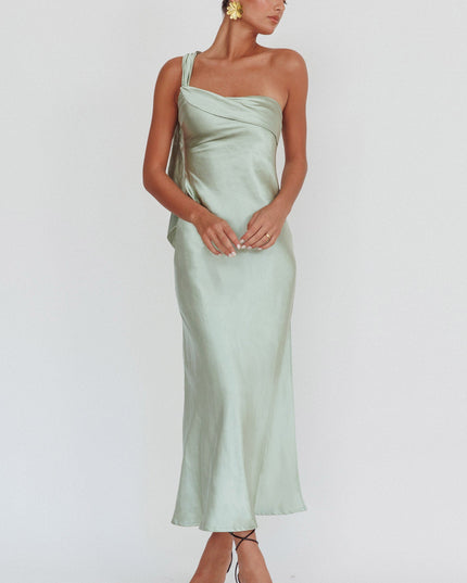 Sage One-Shoulder Sash Maxi Dress