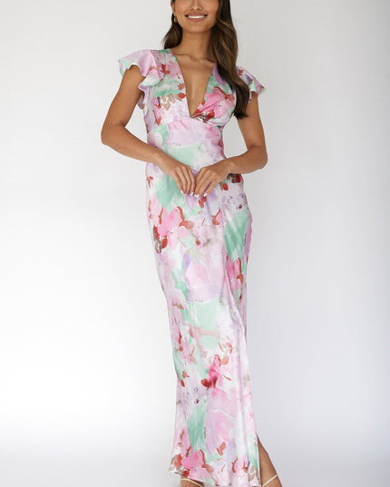 Pink Keyhole Back Maxi Dress Floral