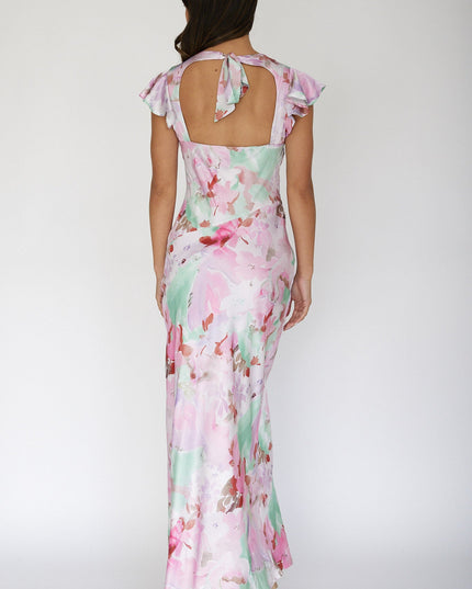Pink Keyhole Back Maxi Dress Floral