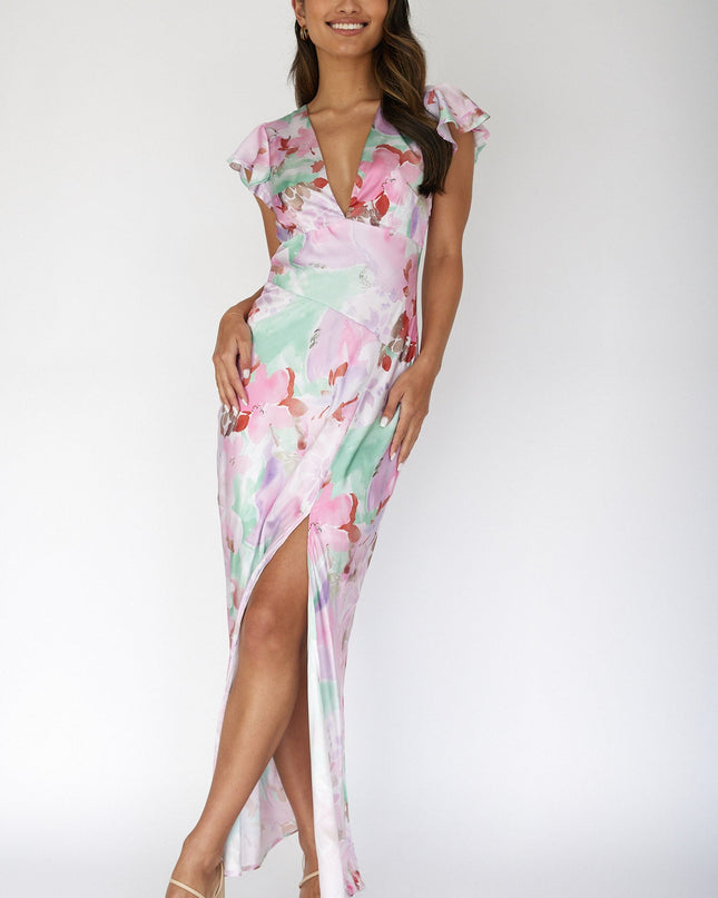 Pink Keyhole Back Maxi Dress Floral