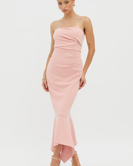Blush Strapless Gathered Midi Dress