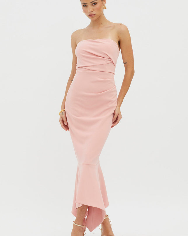 Blush Strapless Gathered Midi Dress