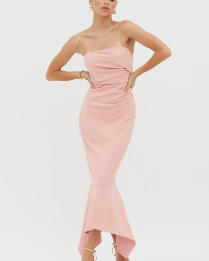 Blush Strapless Gathered Midi Dress