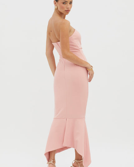 Blush Strapless Gathered Midi Dress