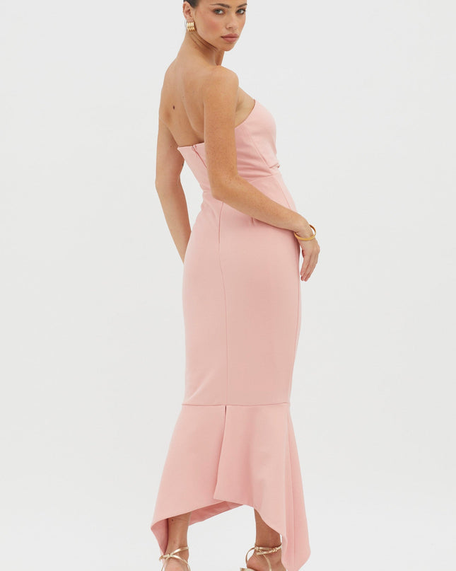 Blush Strapless Gathered Midi Dress
