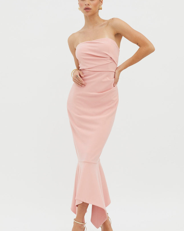 Blush Strapless Gathered Midi Dress