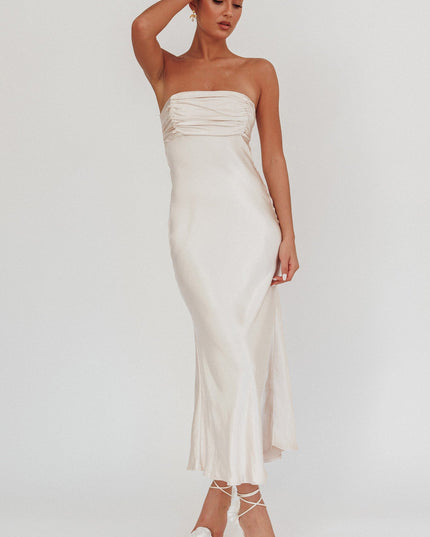 Champagne Moon Song Strapless Laced Back Dress