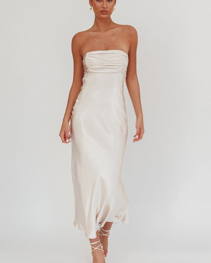 Champagne Moon Song Strapless Laced Back Dress