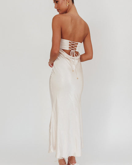 Champagne Moon Song Strapless Laced Back Dress