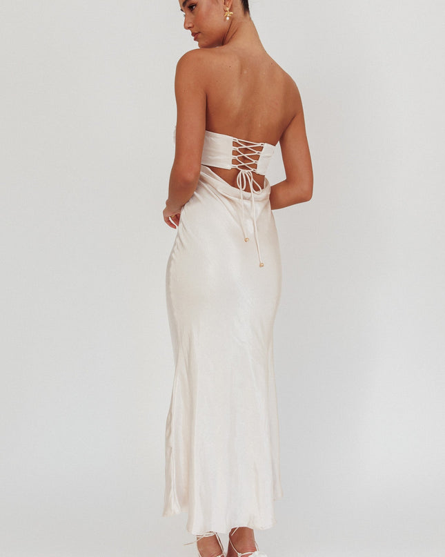 Champagne Moon Song Strapless Laced Back Dress