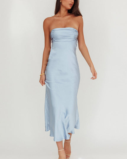 Midnight Blue Moon Song Strapless Laced Back Dress