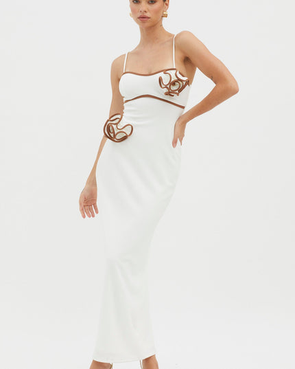 White Flower Decoration Maxi Dress
