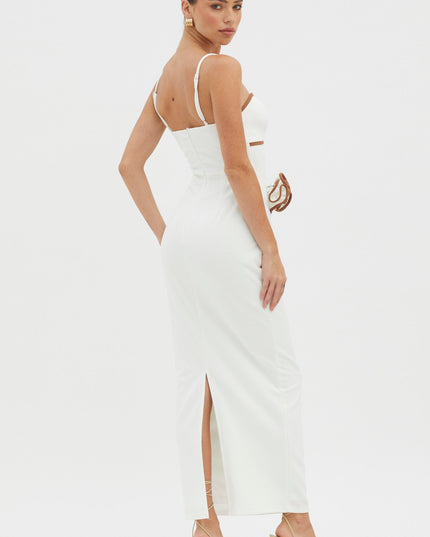 White Flower Decoration Maxi Dress