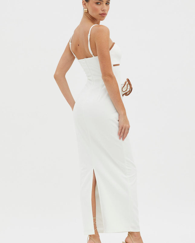 White Flower Decoration Maxi Dress