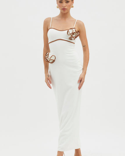 White Flower Decoration Maxi Dress